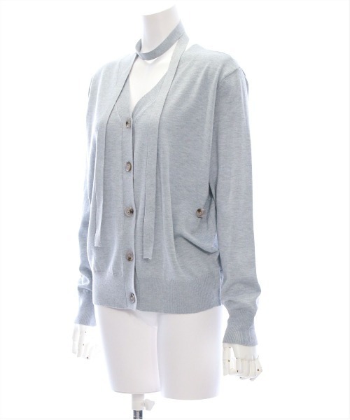 clear（クリア）の「チョーカー付きアシンメトリーニットカーディガン [羽織り カジュアル 大人]（カーディガン/ボレロ・レディース・ブラック/グレー/アイボリー・F）」の9枚目の写真
