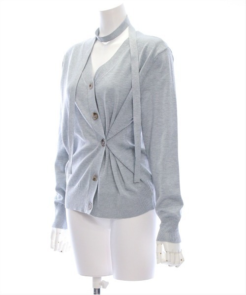 clear（クリア）の「チョーカー付きアシンメトリーニットカーディガン [羽織り カジュアル 大人]（カーディガン/ボレロ・レディース・ブラック/グレー/アイボリー・F）」の14枚目の写真