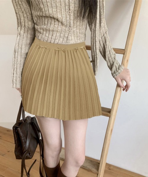 Miniministore（ミニミニストア）の「リボン付きプリーツミニスカートレディース（スカート・レディース・ブラック/ダークグレー/ライトベージュ/キャメル・FREE）」の4枚目の写真