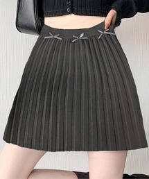 リボン付きプリーツミニスカートレディース