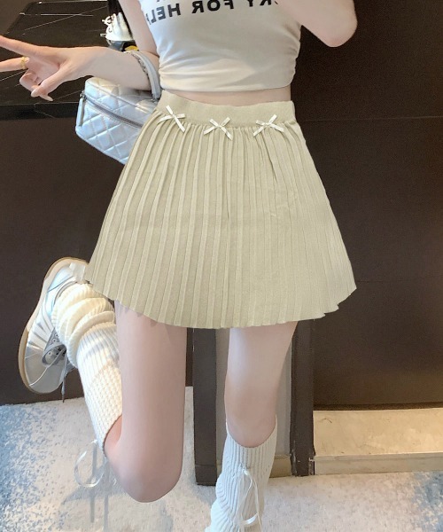 Miniministore（ミニミニストア）の「リボン付きプリーツミニスカートレディース（スカート・レディース・ブラック/ダークグレー/ライトベージュ/キャメル・FREE）」の5枚目の写真