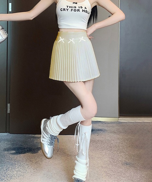 Miniministore（ミニミニストア）の「リボン付きプリーツミニスカートレディース（スカート・レディース・ブラック/ダークグレー/ライトベージュ/キャメル・FREE）」の6枚目の写真