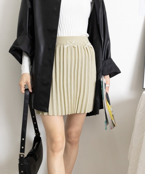 Miniministore（ミニミニストア）の「リボン付きプリーツミニスカートレディース（スカート・レディース・ブラック/ダークグレー/ライトベージュ/キャメル・FREE）」の8枚目の写真