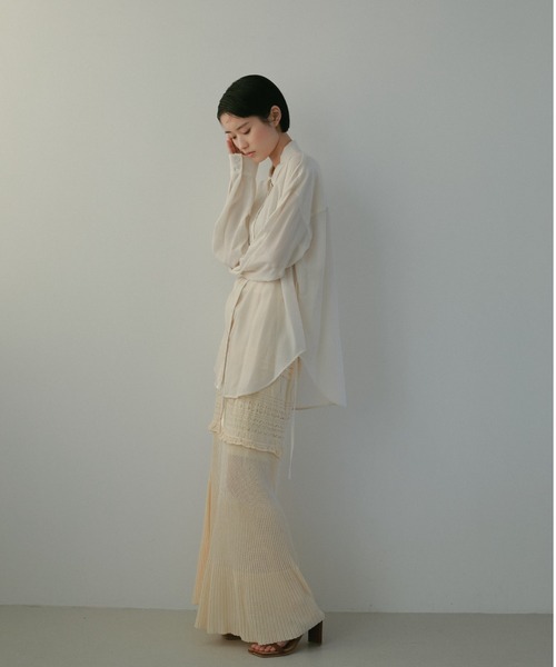 CASA FLINE（カーサフライン）の「リヨセルアシンメトリーコードシャツ（シャツ/ブラウス・レディース・オレンジ/アイボリー・FREE）」の4枚目の写真