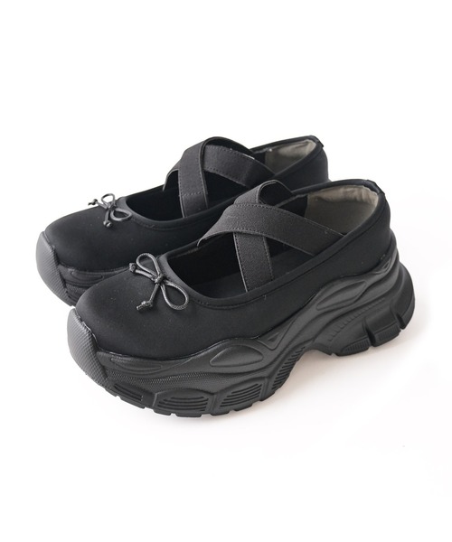 AmiAmi(アミアミ)の「厚底リボンバレリーナスニーカー/バレエコア ダットスニーカー(スニーカー・レディース・ブラック/シルバー・L/LL/M/S)」の19枚目の写真