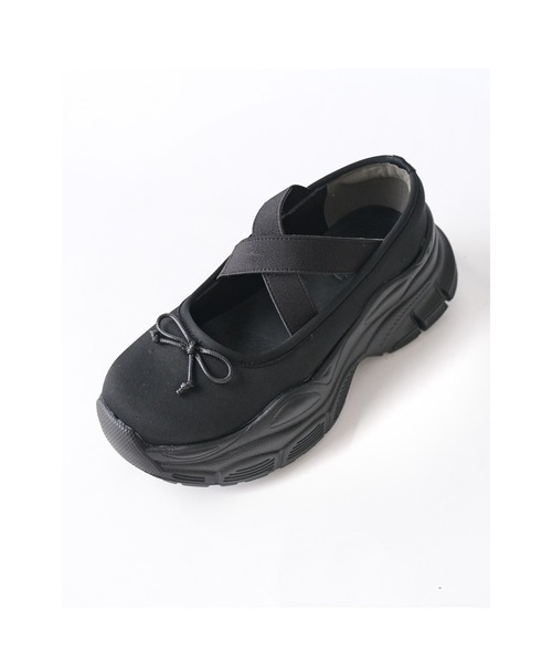 AmiAmi(アミアミ)の「厚底リボンバレリーナスニーカー/バレエコア ダットスニーカー(スニーカー・レディース・ブラック/シルバー・L/LL/M/S)」の21枚目の写真