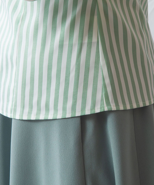 NARACAMICIE（ナラカミーチェ）の「【NARACAMICIE】ストレッチストライプフリル七分袖シャツ（シャツ/ブラウス・レディース・グリーン/ピンク/ブルー/サーモンピンク・L/M/S/XL）」の14枚目の写真