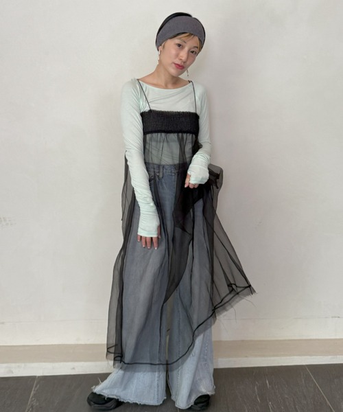 アナイ　チンツーオーガンジーギャザーワンピース　ブラック　38 ANAYI（アナイ）の「チンツオーガンジーギャザー ワンピース