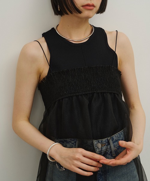 room153(ルームイチゴサン)の「オーガンジーギャザーワンピース【room153】(ワンピース・レディース・ブラック/ピンク/イエロー/オレンジ・FREE)」の7枚目の写真