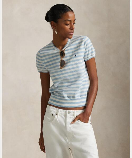 POLO RALPH LAUREN ストライプド ショートスリーブ セーター セール】ストライプド ショートスリーブ セーター(ニット