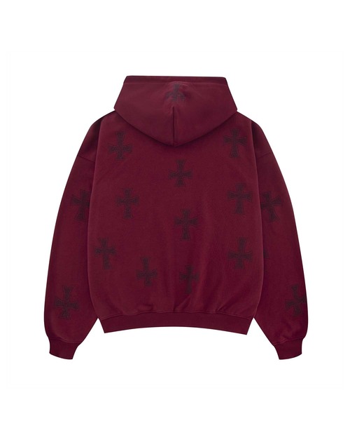 Unknown london パーカー セール】フーディー｜DARK REDxBLACK CROSS ZIP HOODIE｜Unknown