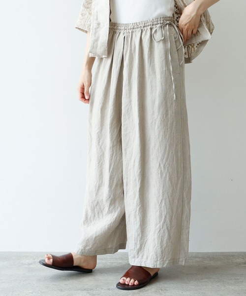 yuni（ユニ　）の「Linen drawstrings パンツ（その他パンツ・レディース・オレンジ/イエロー/グレー/アイボリー/ブラック・FREE）」の2枚目の写真