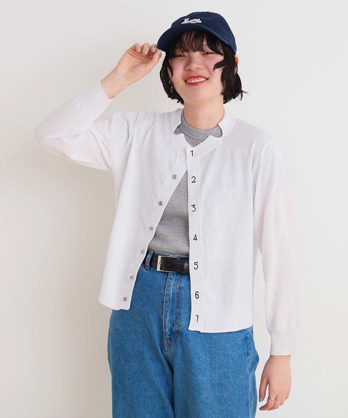 I am I in fact...（アイアムアイインファクト）の「C/Li数字刺繍　クルーカーディガン（カーディガン/ボレロ・レディース・ホワイト/イエロー/チャコールグレー/ピンク/グリーン・FREE）」の7枚目の写真