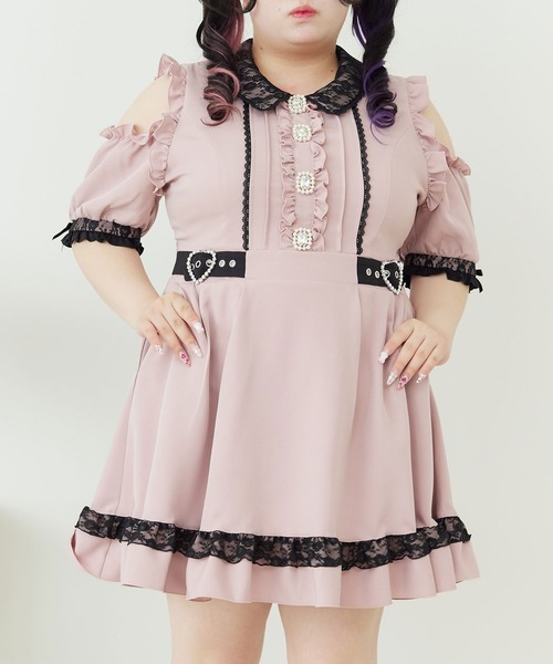 キラキラビジューオフショルフリルワンピース　ピンク　タグ付き キラキラビジューオフショルフリルワンピース（ワンピース