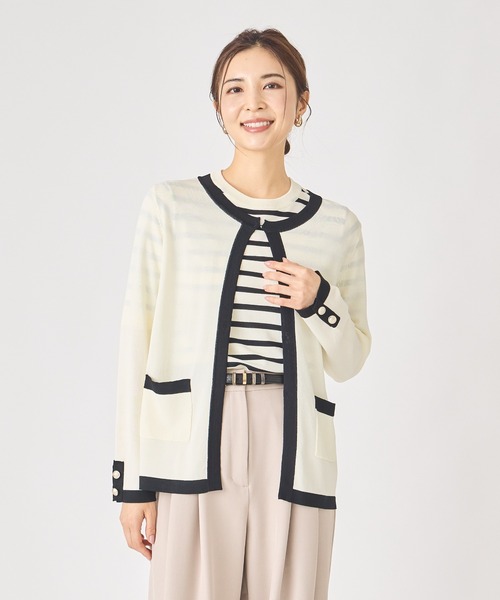 ever closet(エバークローゼット)の「シアーニットカーディガン(カーディガン/ボレロ・レディース・オフホワイト/ブラック・FREE)」の2枚目の写真