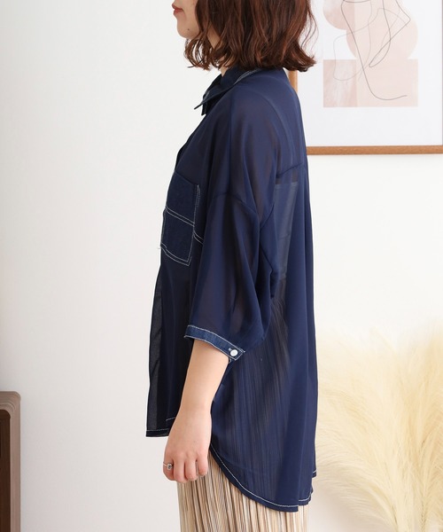 ブラウス シャツ je crois soi レース＆デニム　シャツ レディース FUNALIVE ブラウス シャツ je crois soi 刺繍グラデーション