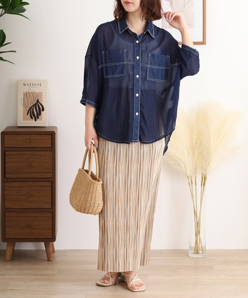 ブラウス シャツ je crois soi レース＆デニム　シャツ レディース FUNALIVE ブラウス シャツ je crois soi 刺繍グラデーション