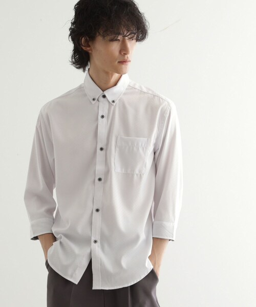 tk.TAKEO KIKUCHI(ティーケータケオキクチ)の「◆七分袖ドビー織シャツ(ビジネスシャツ・メンズ・ブラック系1/ブラック系2/ホワイト系2/ホワイト系3・03/02/04)」の1枚目の写真