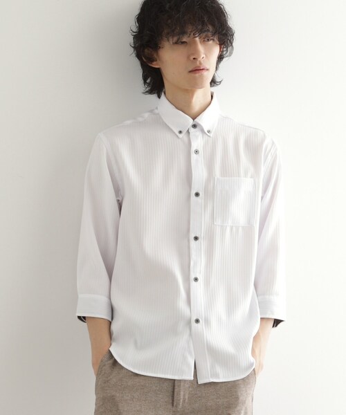 tk.TAKEO KIKUCHI(ティーケータケオキクチ)の「◆七分袖ドビー織シャツ(ビジネスシャツ・メンズ・ブラック系1/ブラック系2/ホワイト系2/ホワイト系3・03/02/04)」の19枚目の写真