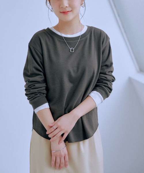 COHINA(コヒナ)の「カットアウトライトスウェットロンT 【低身長・小柄女性】(スウェット・レディース・グレー/イエロー/ホワイト/グリーン・ONE SIZE)」の1枚目の写真
