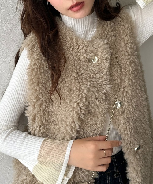 CLORE＋ プードルベスト ボアベスト ベージュ セール】もこもこ感が愛らしい♪暖か前後2wayプードルボアベスト