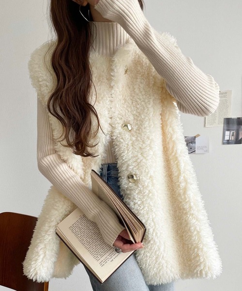 セール】もこもこ感が愛らしい♪暖か前後2wayプードルボアベスト