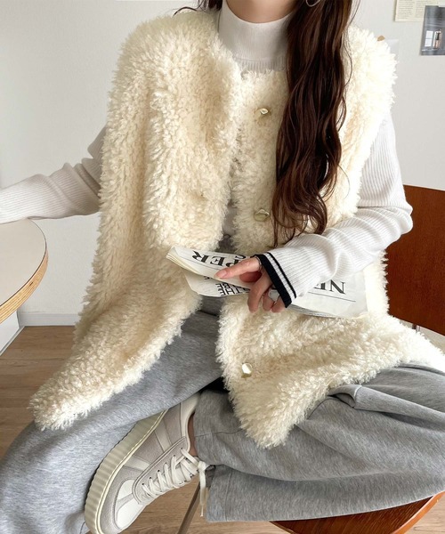 セール】もこもこ感が愛らしい♪暖か前後2wayプードルボアベスト