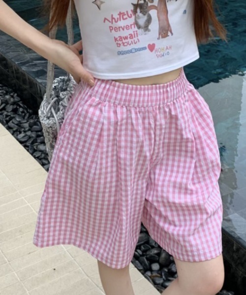 Teem Store（チームストア）の「ギンガムチェックイージーショートパンツ（その他パンツ・レディース・ライトブルー/ブラック/ピンク/ブルー・M/L）」の4枚目の写真