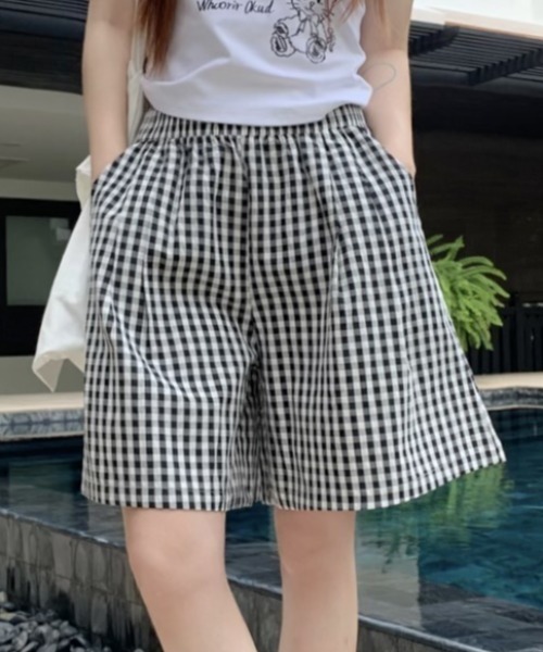 Teem Store（チームストア）の「ギンガムチェックイージーショートパンツ（その他パンツ・レディース・ライトブルー/ブラック/ピンク/ブルー・M/L）」の2枚目の写真