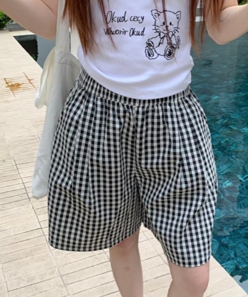 Teem Store（チームストア）の「ギンガムチェックイージーショートパンツ（その他パンツ・レディース・ライトブルー/ブラック/ピンク/ブルー・M/L）」の5枚目の写真