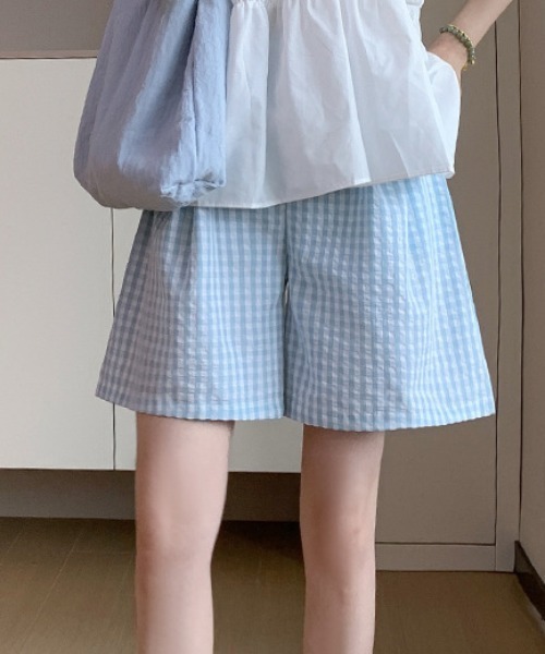 Teem Store（チームストア）の「ギンガムチェックイージーショートパンツ（その他パンツ・レディース・ライトブルー/ブラック/ピンク/ブルー・M/L）」の12枚目の写真