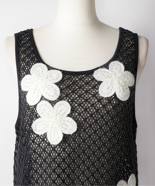 musubore（ムスボレ）の「2way flower wappen mesh OP / フラワーワッペンワンピース（ワンピース・レディース・ブラック・FREE）」の3枚目の写真