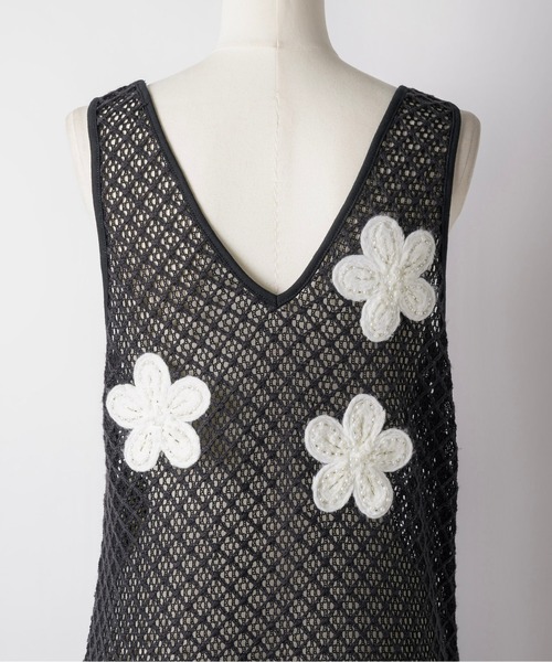 musubore（ムスボレ）の「2way flower wappen mesh OP / フラワーワッペンワンピース（ワンピース・レディース・ブラック・FREE）」の2枚目の写真