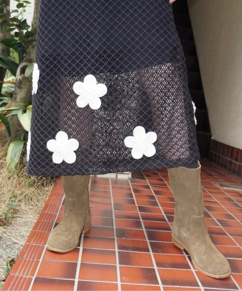 musubore（ムスボレ）の「2way flower wappen mesh OP / フラワーワッペンワンピース（ワンピース・レディース・ブラック・FREE）」の22枚目の写真