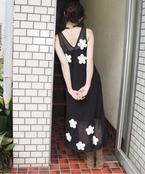 musubore（ムスボレ）の「2way flower wappen mesh OP / フラワーワッペンワンピース（ワンピース・レディース・ブラック・FREE）」の21枚目の写真