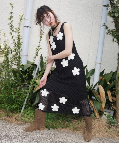 musubore（ムスボレ）の「2way flower wappen mesh OP / フラワーワッペンワンピース（ワンピース・レディース・ブラック・FREE）」の11枚目の写真