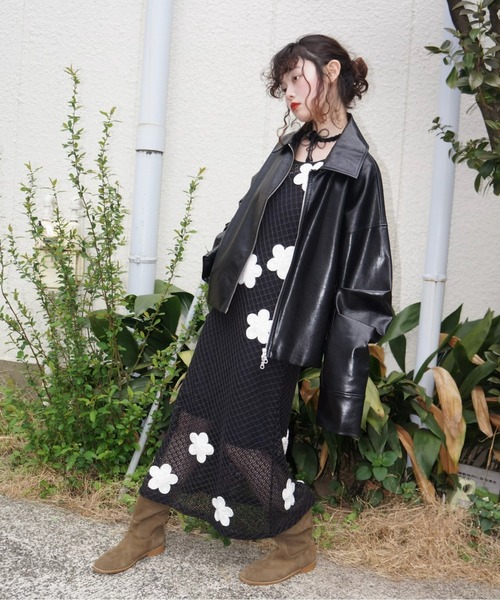 musubore（ムスボレ）の「2way flower wappen mesh OP / フラワーワッペンワンピース（ワンピース・レディース・ブラック・FREE）」の12枚目の写真