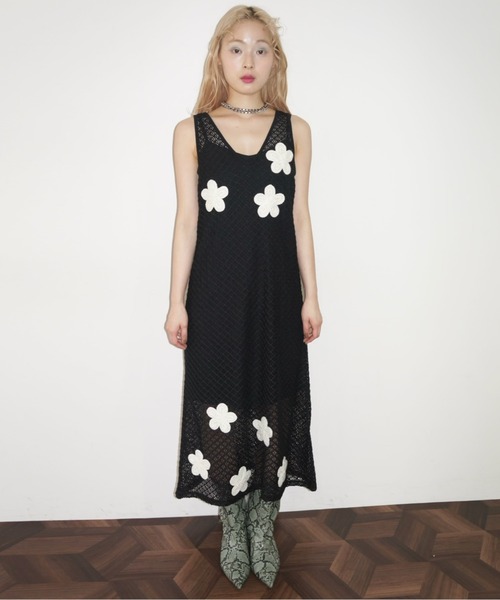musubore（ムスボレ）の「2way flower wappen mesh OP / フラワーワッペンワンピース（ワンピース・レディース・ブラック・FREE）」の18枚目の写真