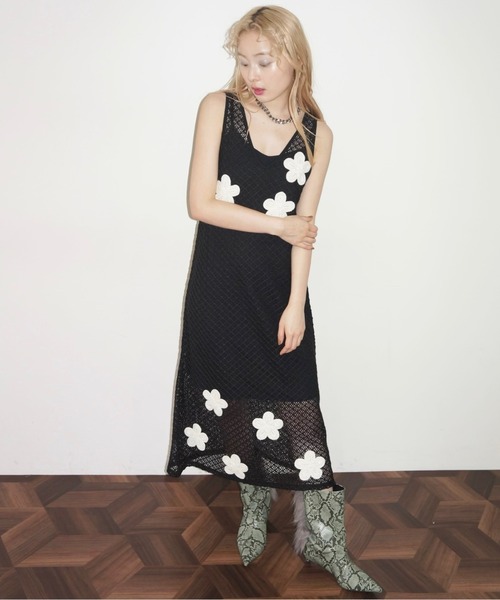 musubore（ムスボレ）の「2way flower wappen mesh OP / フラワーワッペンワンピース（ワンピース・レディース・ブラック・FREE）」の17枚目の写真