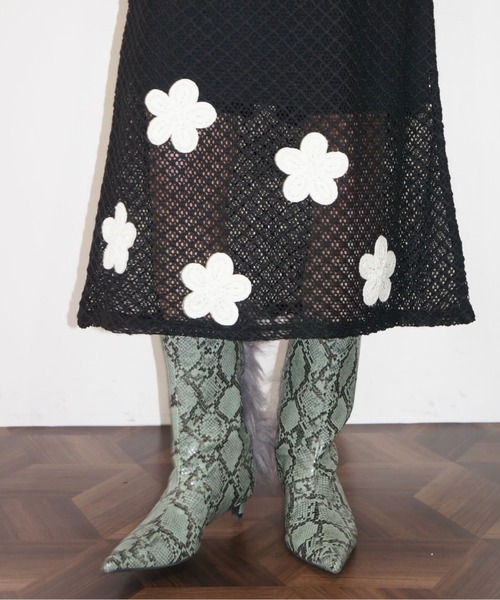 musubore（ムスボレ）の「2way flower wappen mesh OP / フラワーワッペンワンピース（ワンピース・レディース・ブラック・FREE）」の19枚目の写真