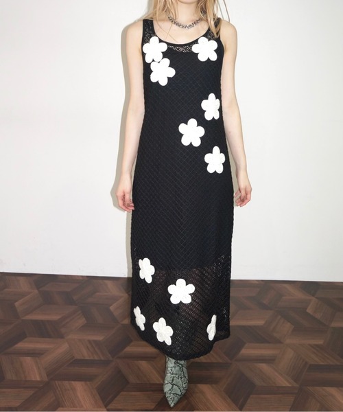 2way flower wappen mesh OP / フラワーワッペンワンピース