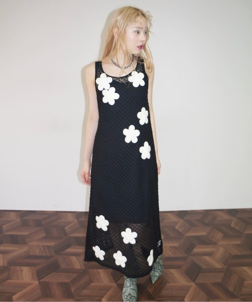 ♡blumarine ウールワンピース♡42♡ セール】2way flower wappen mesh OP / フラワーワッペン