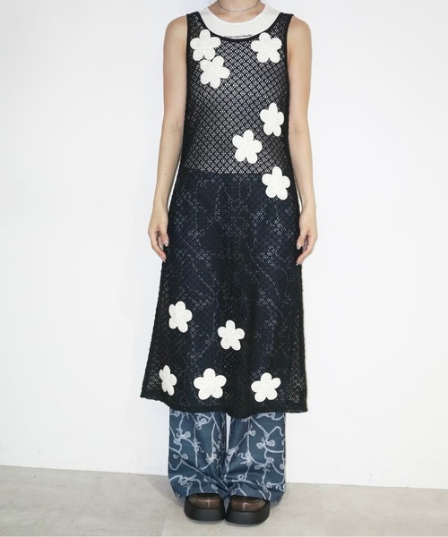 musubore（ムスボレ）の「2way flower wappen mesh OP / フラワーワッペンワンピース（ワンピース・レディース・ブラック・FREE）」の10枚目の写真