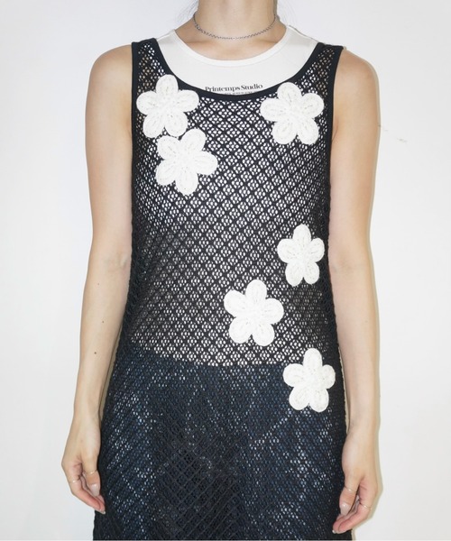 musubore（ムスボレ）の「2way flower wappen mesh OP / フラワーワッペンワンピース（ワンピース・レディース・ブラック・FREE）」の8枚目の写真