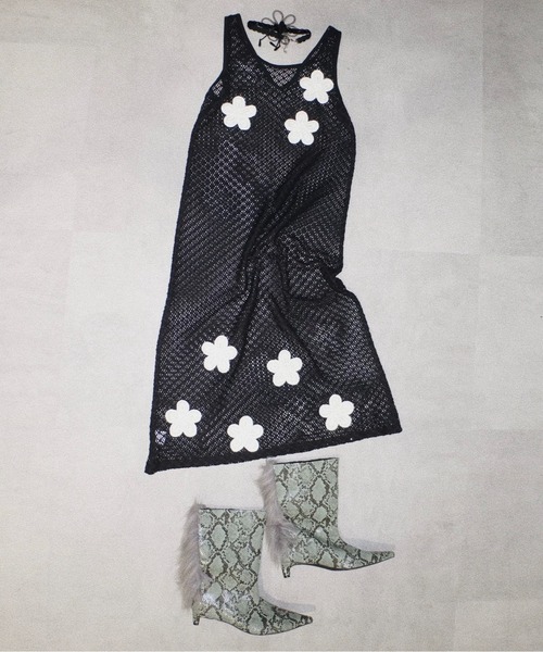 musubore（ムスボレ）の「2way flower wappen mesh OP / フラワーワッペンワンピース（ワンピース・レディース・ブラック・FREE）」の15枚目の写真