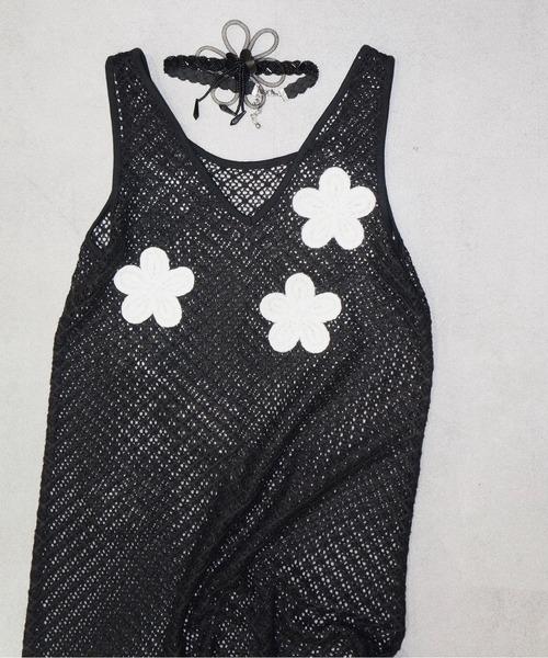 musubore（ムスボレ）の「2way flower wappen mesh OP / フラワーワッペンワンピース（ワンピース・レディース・ブラック・FREE）」の14枚目の写真