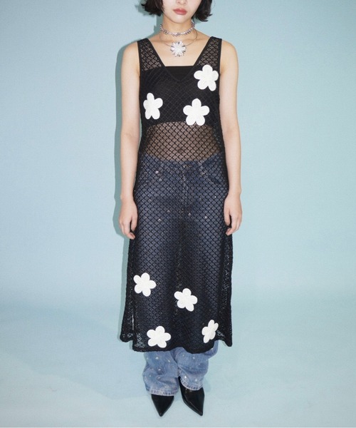 ♡blumarine ウールワンピース♡42♡ セール】2way flower wappen mesh OP / フラワーワッペン