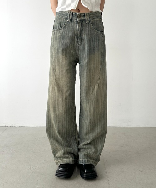 セール】ストライプ柄ワイドデニムパンツ（デニムパンツ）｜Bamm（バム