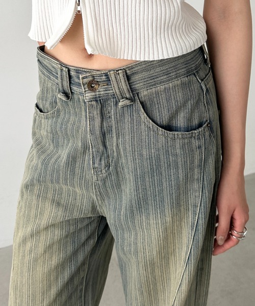 セール】ストライプ柄ワイドデニムパンツ（デニムパンツ）｜Bamm（バム