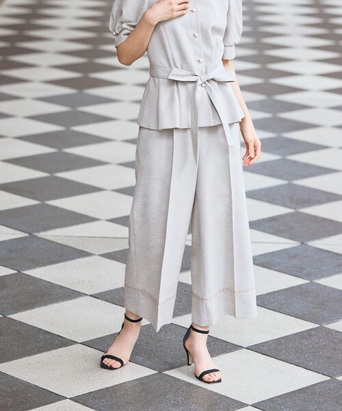 NINA RICCI ベージュ ワイドパンツ　34サイズ NINA RICCI ベージュ ワイドパンツ 34サイズ K2565 ジャガードリブ